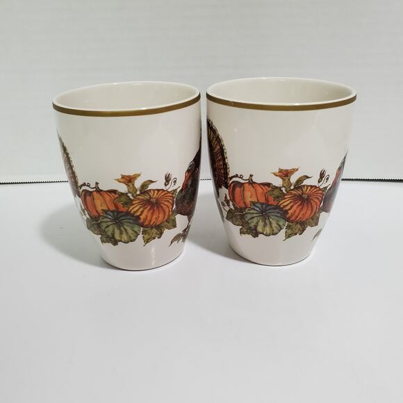 Pottery Barn Heritage Turkey Mugs Set of 2 Thanksgiving Coffee Stoneware Harvest - Picture 5 of 15